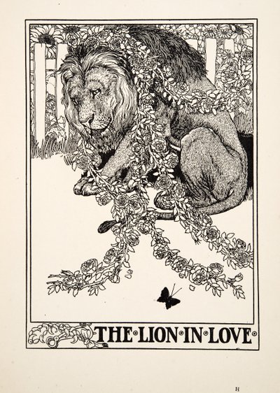 Der verliebte Löwe, aus Hundert Fabeln von Äsop, veröffentlicht 1903 von Percy J. Billingshurst