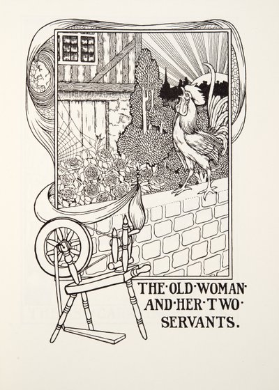 Die alte Frau und ihre zwei Diener, aus Fontaine Fabeln, veröffentlicht 1905 (Gravur) von Percy J. Billingshurst