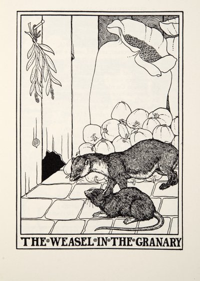Das Wiesel im Kornspeicher, aus Fontaine Fables, veröffentlicht 1905 von Percy J. Billingshurst