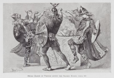 Tanzen: Schwerttanz der Wikinger um die heiligen Hörner, ca. 900 von Percy Macquoid