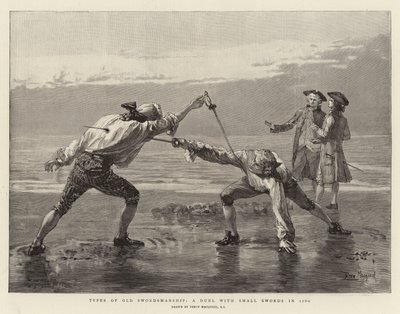 Typen der alten Fechtkunst, ein Duell mit kleinen Schwertern im Jahr 1760 von Percy Macquoid