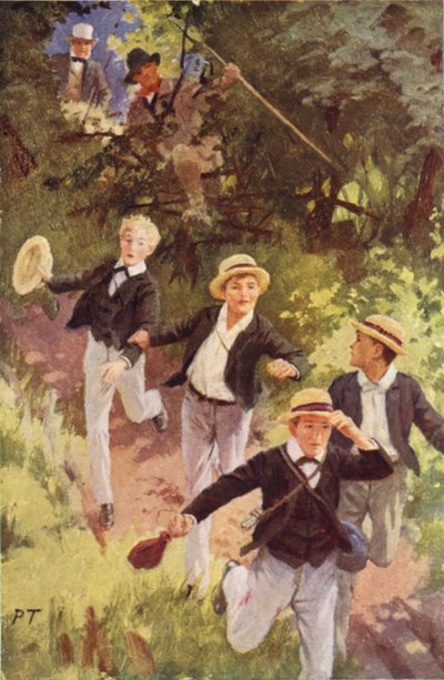 Die Verfolger holen schrecklich auf (Farblithografie) von Percy Tarrant