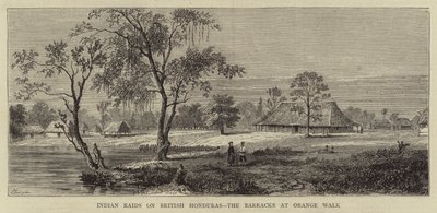 Indianerüberfälle auf Britisch-Honduras, die Kasernen in Orange Walk von Percy William Justyne