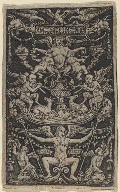 Ornamenttafel mit einer Satyrin, die zwei Kinder füttert von Peregrino da Cesena