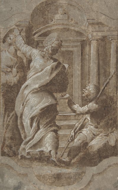 Heilige Peter und Johannes heilen einen Krüppel am Tempeltor von Perino del Vaga