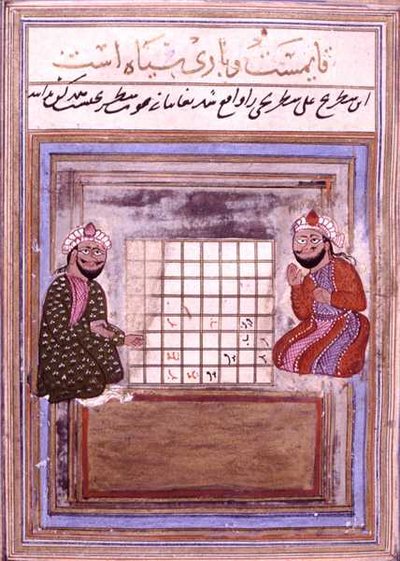 Schachspieler, Seite aus einer Abhandlung über Schach, frühe Safawiden, zweite Hälfte des 16. Jahrhunderts von Persian School