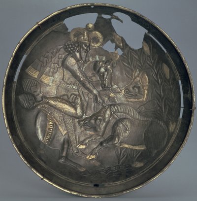 Schale, dekoriert mit einer Szene von Prinz Varahran auf der Jagd, Sassaniden-Dynastie (226-651) (Silber mit Vergoldung) von Persian School