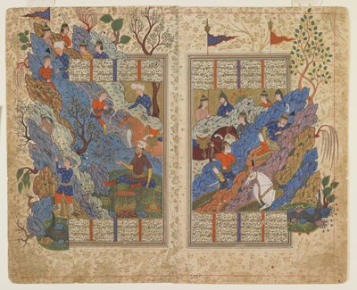 Gudarz tötet Piran auf dem Berg, aus einem Shahnama von Persian School