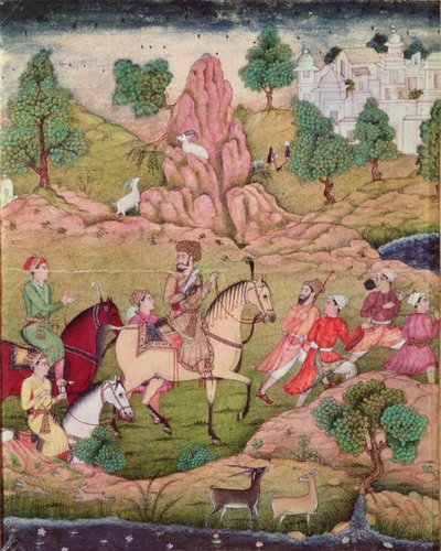 Jagd mit einem Falken, Safawiden-Dynastie (1502-1736) von Persian School