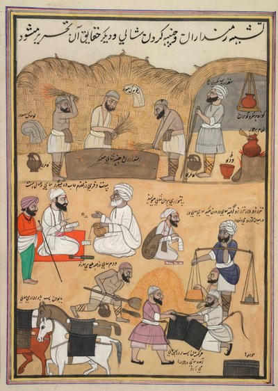 Reis dreschen, wiegen und in Satteltaschen packen von Persian School