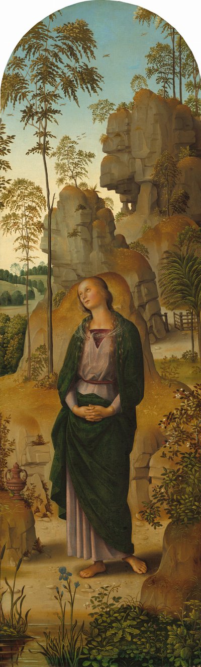 Die Kreuzigung mit der Jungfrau, dem Heiligen Johannes, dem Heiligen Hieronymus und der Heiligen Maria Magdalena, ca. 1482-1485 von Perugino