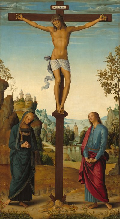 Die Kreuzigung mit der Jungfrau, dem Heiligen Johannes, dem Heiligen Hieronymus und der Heiligen Maria Magdalena, ca. 1482-1485 von Perugino