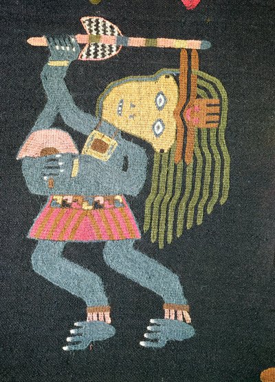 Gewebter Wolltänzer mit Stab, Paracas-Stamm von Peruvian School