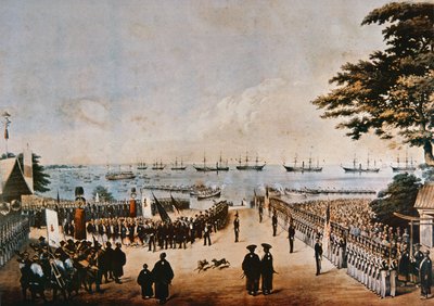 Kommodore Perry landet in Japan, um die kaiserlichen Kommissare in Yokohama zu treffen, 8. März 1854 von Peter Bernhard Wilhelm Heine