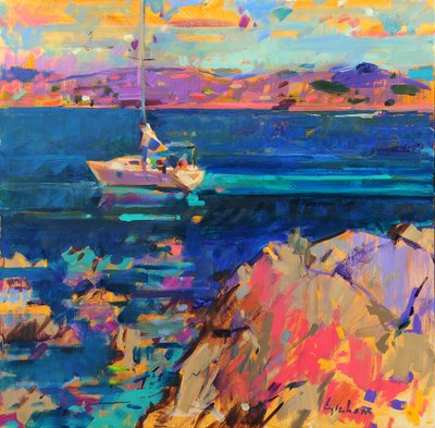 Vor Anker, Küste von St. Tropez von Peter Graham (Contemporary)