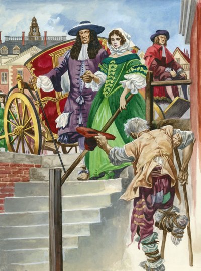 Ein alter Soldat bittet König Charles II., mit dem Chelsea Hospital im Hintergrund von Peter Jackson