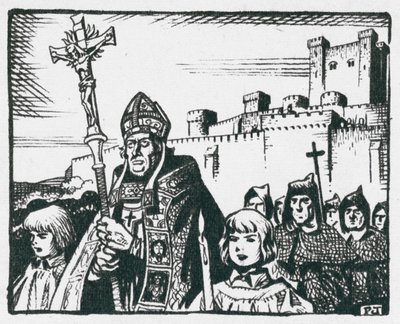 Bischof Poore führt sein Volk von Old Sarum weg, um 1220 Salisbury zu gründen von Peter Jackson