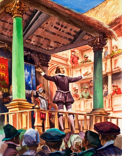 Shakespeare auf der Bühne des neu erbauten Globe-Theaters von Peter Jackson