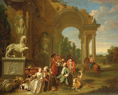 Eine Jagdgesellschaft in klassischen Ruinen von Peter Jacob Horemans