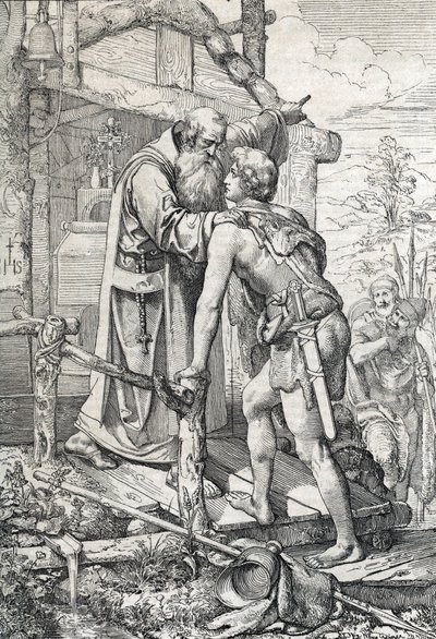 Der junge Odoaker (ca. 433-493) erhält den Segen von Severin, Apostel von Noricum, ca. 470 von Peter Johann Nepomuck Geiger