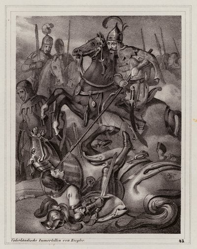 Tod von Friedrich II. von Österreich in der Schlacht an der Leitha von Peter Johann Nepomuk Geiger