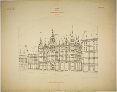 Rathskeller Neubau, Halle (Saale), Sachsen-Anhalt, Deutschland, Perspektive (unvollendet) von Peter Joseph Weber
