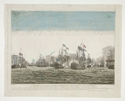 Eine Darstellung der denkwürdigen Aktion zwischen der britischen Flotte unter dem Kommando von Admiral Lord Rodney und der französischen Flotte unter dem Kommando des Grafen de Graffe, zwischen den Inseln Dominica und Guadeloupe am 12. April 1782 von Peter Mazell