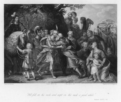 Begegnung von Jakob und Joseph, Genesis XLVI, 29 von Peter Paul (after) Rubens