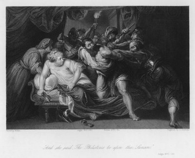 Samson wird von Delila verraten, Richter XVI, 20 (Gravur) von Peter Paul (after) Rubens