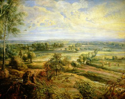 Herbstlandschaft mit Blick auf Het Steen am frühen Morgen (Detail) von Peter Paul Rubens