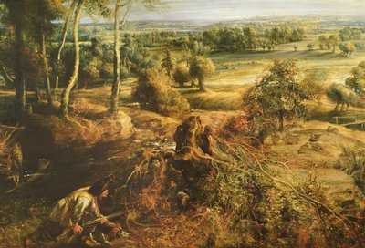 Herbstlandschaft mit Blick auf Het Steen am frühen Morgen (Detail) von Peter Paul Rubens