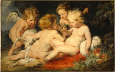 Der kleine Jesus mit dem Johannesknaben und zwei Engeln von Peter Paul Rubens