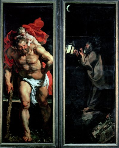 St. Christophorus und der Einsiedler, Außentafeln des Triptychons der Kreuzabnahme, 1611-14 von Peter Paul Rubens