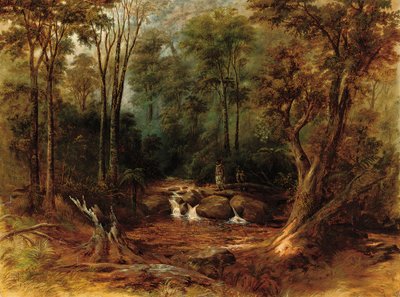 Maoris überqueren einen Waldstrom, 1887 von Peter Power