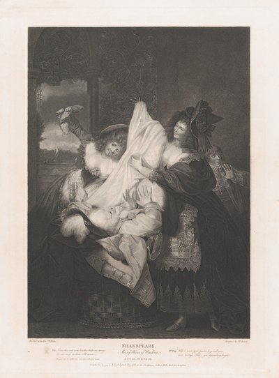 Falstaff im Wäschekorb, Shakespeare, Lustige Weiber von Windsor, zuerst veröffentlicht 1793, neu aufgelegt 1852 von Peter Simon
