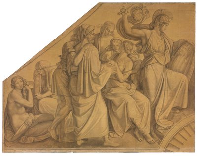 Odysseus entdeckt Achill unter den Töchtern des Lykomedes. Karton zu den Deckenbildern der Münchner Glyptothek von Peter von Cornelius
