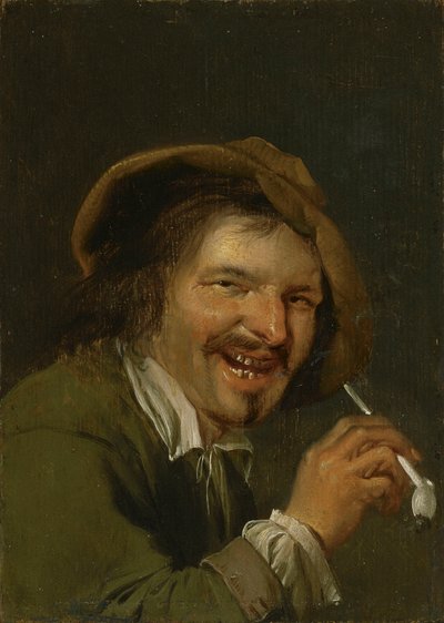 Geruch: Ein lachender Mann raucht eine Pfeife. Aus der Serie Personifikationen der fünf Sinne, ca. 1635-66 von Petrus Staverenus