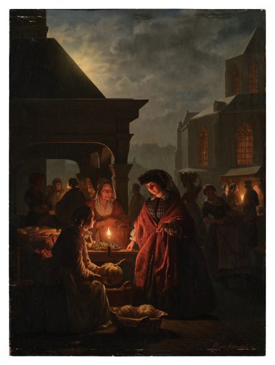 Der Groenmarkt in Den Haag bei Nacht von Petrus van Schendel