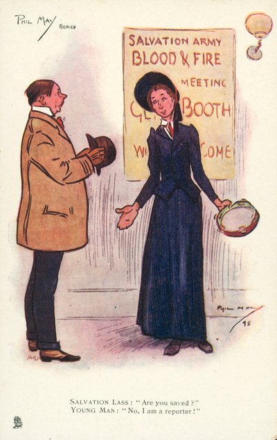 Frau von der Heilsarmee und ein Reporter von Phil May