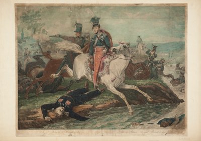Fürst Józef Poniatowski stirbt beim Überqueren der Elster am 19. Oktober 1813 von Philibert-Louis Debucourt