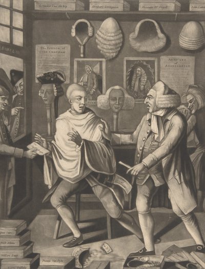 Der patriotische Friseur von New York oder der Kapitän in den Seifen, 14. Februar 1775 von Philip Dawe.