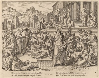 Der heilige Petrus heilt die Kranken mit seinem Schatten von Philip Galle after Maerten van Heemskerck