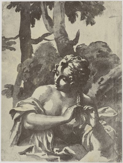 Ein Mädchen, das ihr Haar flechtet von Philip Henry Delamotte