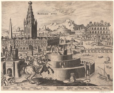 Die Mauern von Babylon aus der Serie Die achten Wunder der Welt nach Maarten van Heemskerck, 1572 von Philipp Galle