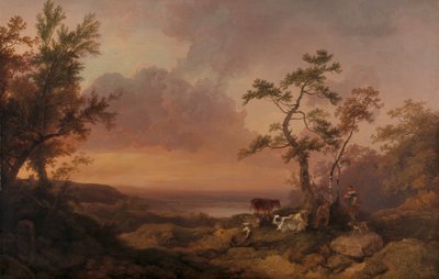 Landschaft mit Vieh und Bauer von Philippe-Jacques de Loutherbourg