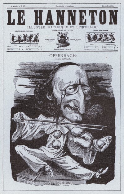 Karikatur des deutsch-französischen Komponisten Jacques Offenbach (Lithografie) von Philippe Auguste Cattelain