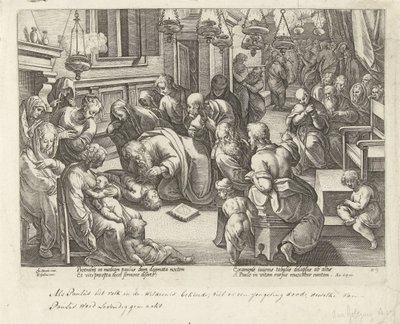 Paulus erweckt Eutychus zum Leben (Apostelgeschichte) von Philips Galle (workshop of)