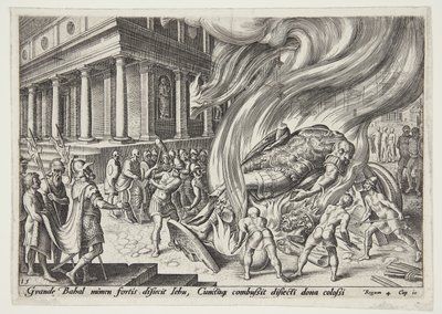 Jehu zerstört den Tempel und die Statue von Baal von Philips Galle