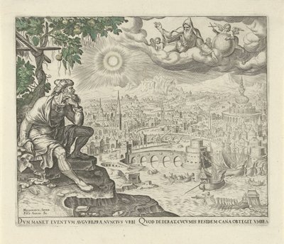 Jona sitzt unter dem Wunderbaum (Geschichte von Jona) von Philips Galle