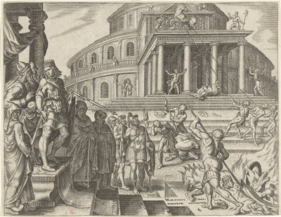 König Josia entfernt die Pferde und Wagen zu Ehren der Sonne von Philips Galle